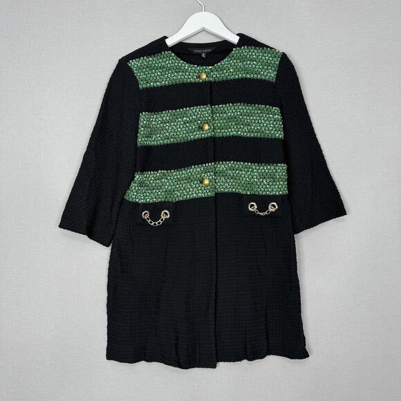 Ming Wang Lady Jacket Womens M Black Striped Knit Blazer Gold Button Old Money - Picture 1 of 13